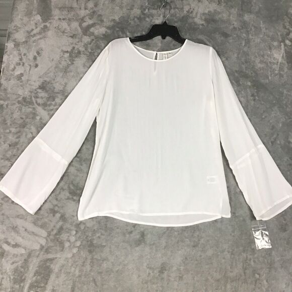 Treasure & Bond Women Size Small Top Pullover Sheer Ivory Bell Sleeves Slit Side - Picture 9 of 16